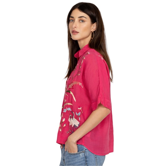 Johnny Was Genivieve Relaxed Dolman Shirt Medium Fuchsia Pink Embroidered NWT - Picture 3 of 13